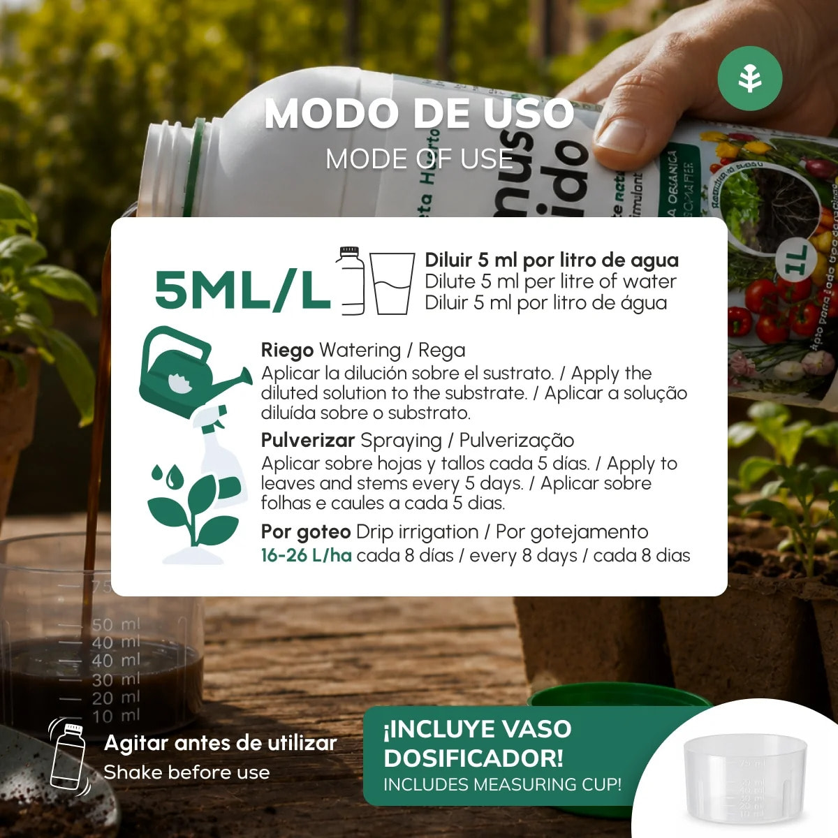 Humus Líquido Concentrado Bioestimulante Natural 1L Planeta Huerto