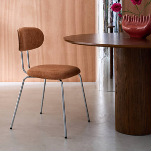 Chaise décor bois courbé teinté noyer et tissu déperlant pieds métal chromé (lot de 2) ERIN