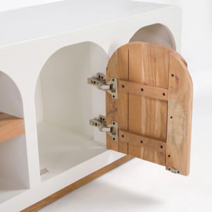 Meuble TV en plâtre blanc cassé 180 cm - Fira