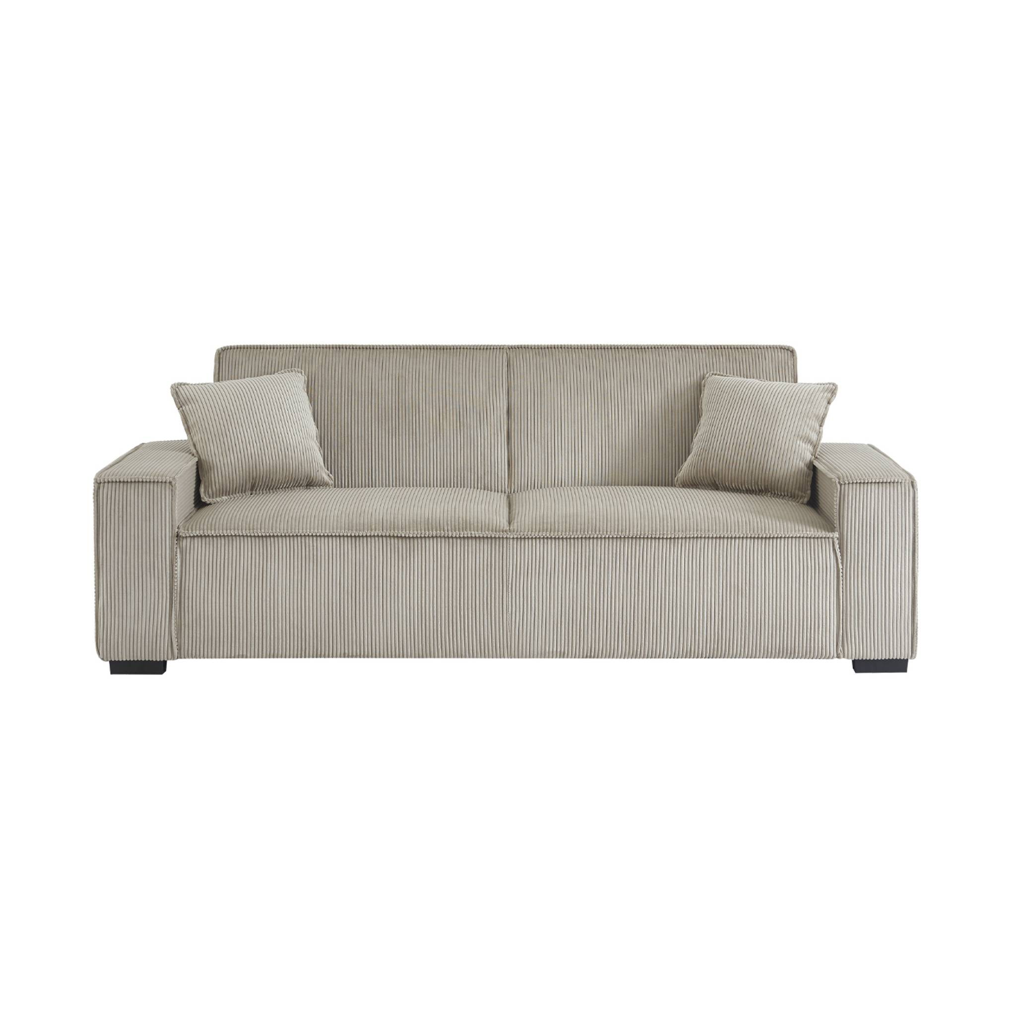 Canapé convertible 3 places beige velours côtelé L 231 x P 96.5 x H 80cm
