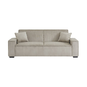 Canapé convertible 3 places beige velours côtelé L 231 x P 96.5 x H 80cm