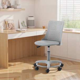 Silla de Escritorio sin Brazos, Silla de Oficina Giratoria, con Respaldo Hueco, Asiento Acolchado de Espuma de Alta Resiliencia, Altura Ajustable, Gris