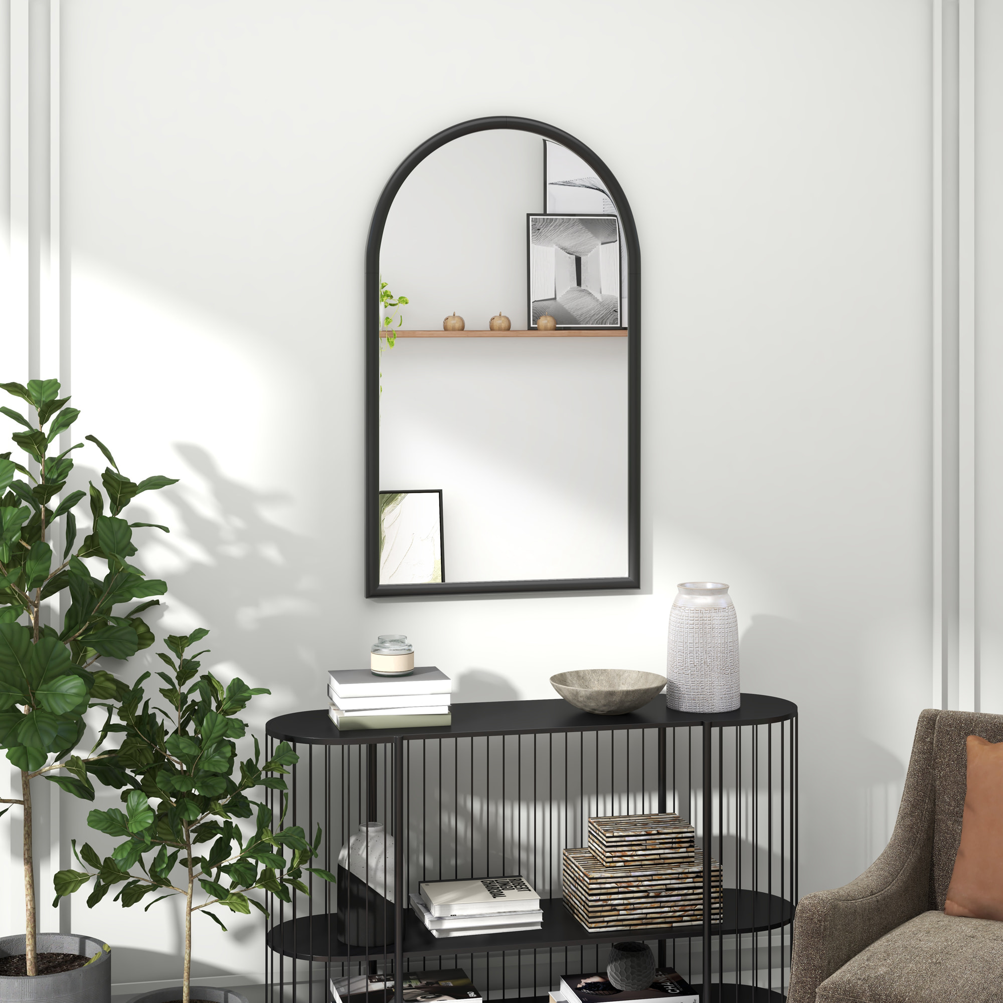 Miroir mural arche bois 110 x 65 cm noir
