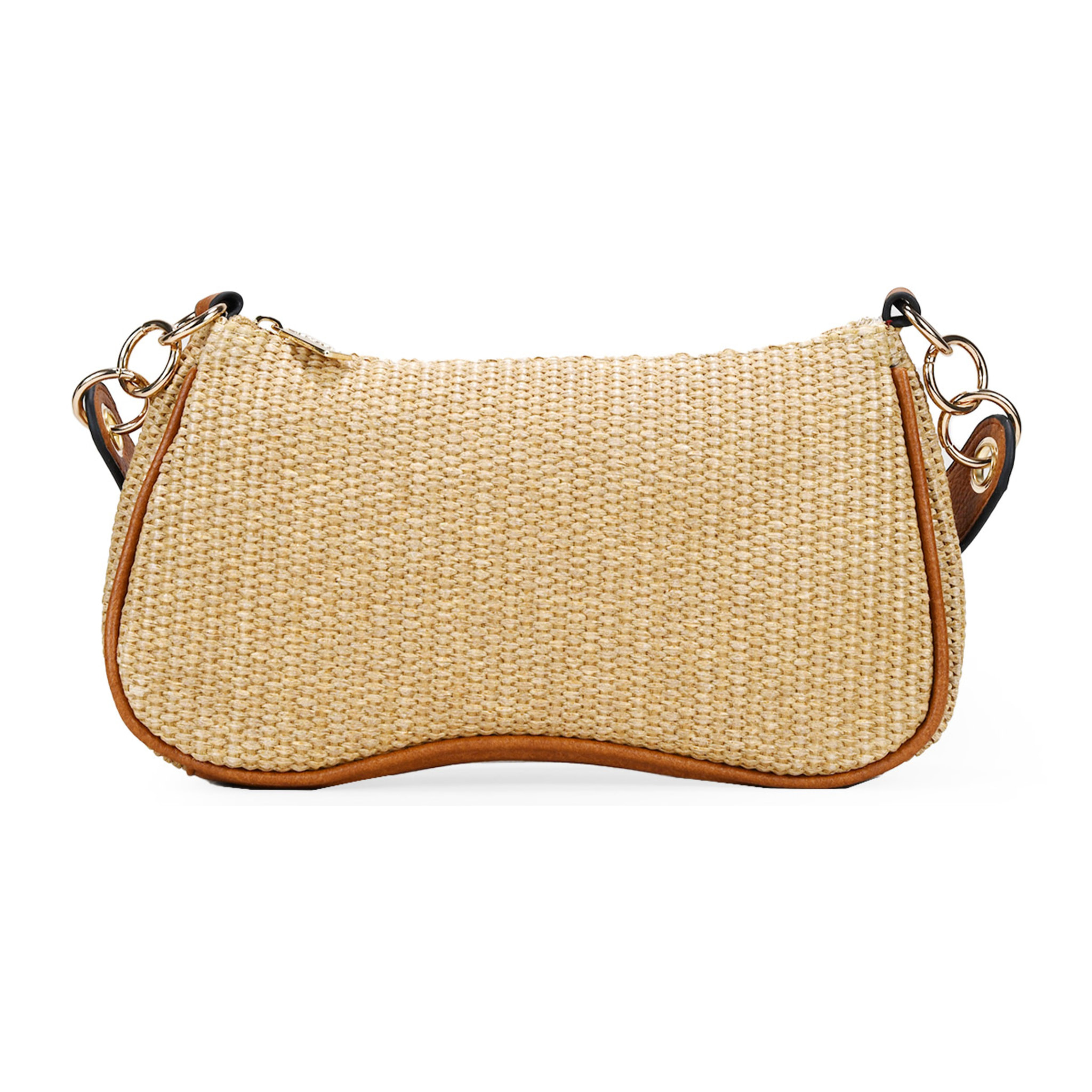 Bolso de hombro marrón en rafia