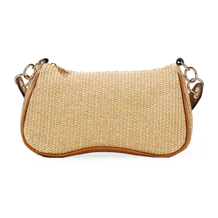 Bolso de hombro marrón en rafia