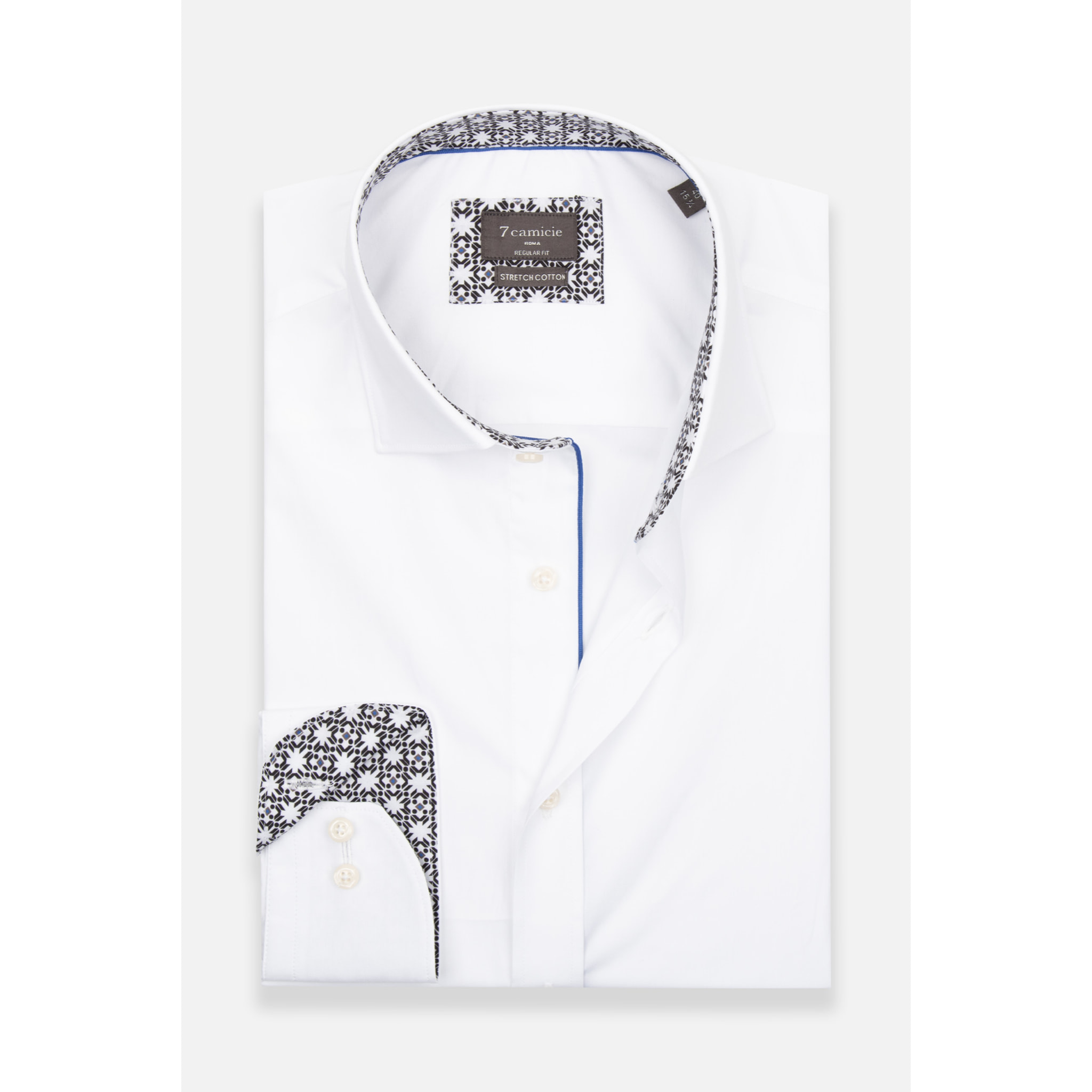 Camicia Uomo Kent Regular Fit Popeline Stretch Unito Bianco