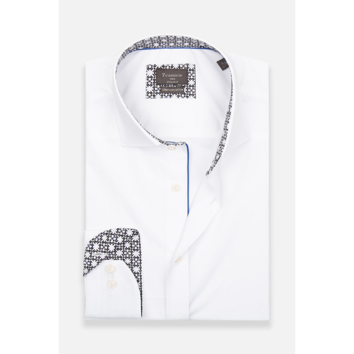 Camicia Uomo Kent Regular Fit Popeline Stretch Unito Bianco
