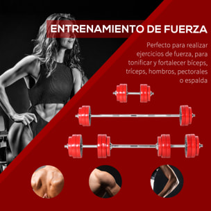 Juego de Mancuernas 30 kg Ajustables 2 en 1 con Barras Biela Ajustable Gimnasio
