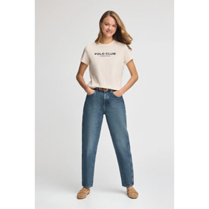 Camiseta color crudo de manga corta con logo Established 2012 Polo Club