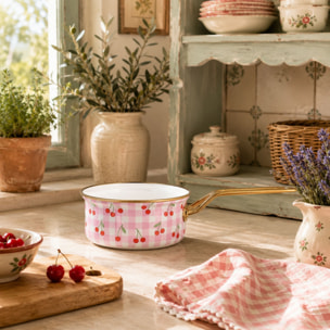 Casserole 16cm en acier émaillé avec motif cerise - tous feux VICHY
