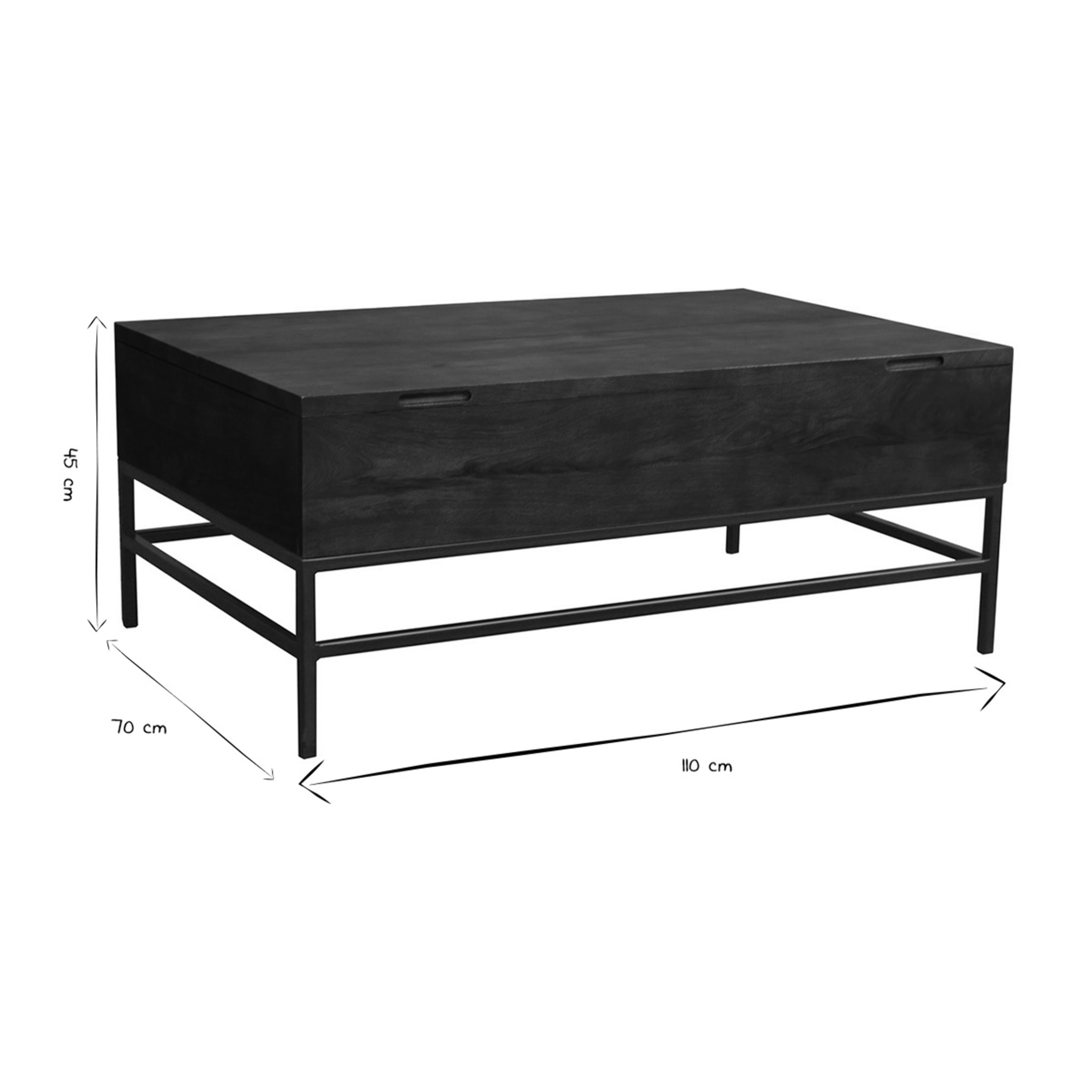 Table basse relevable industrielle bois manguier massif teinté et métal noir L110 cm YPSTER