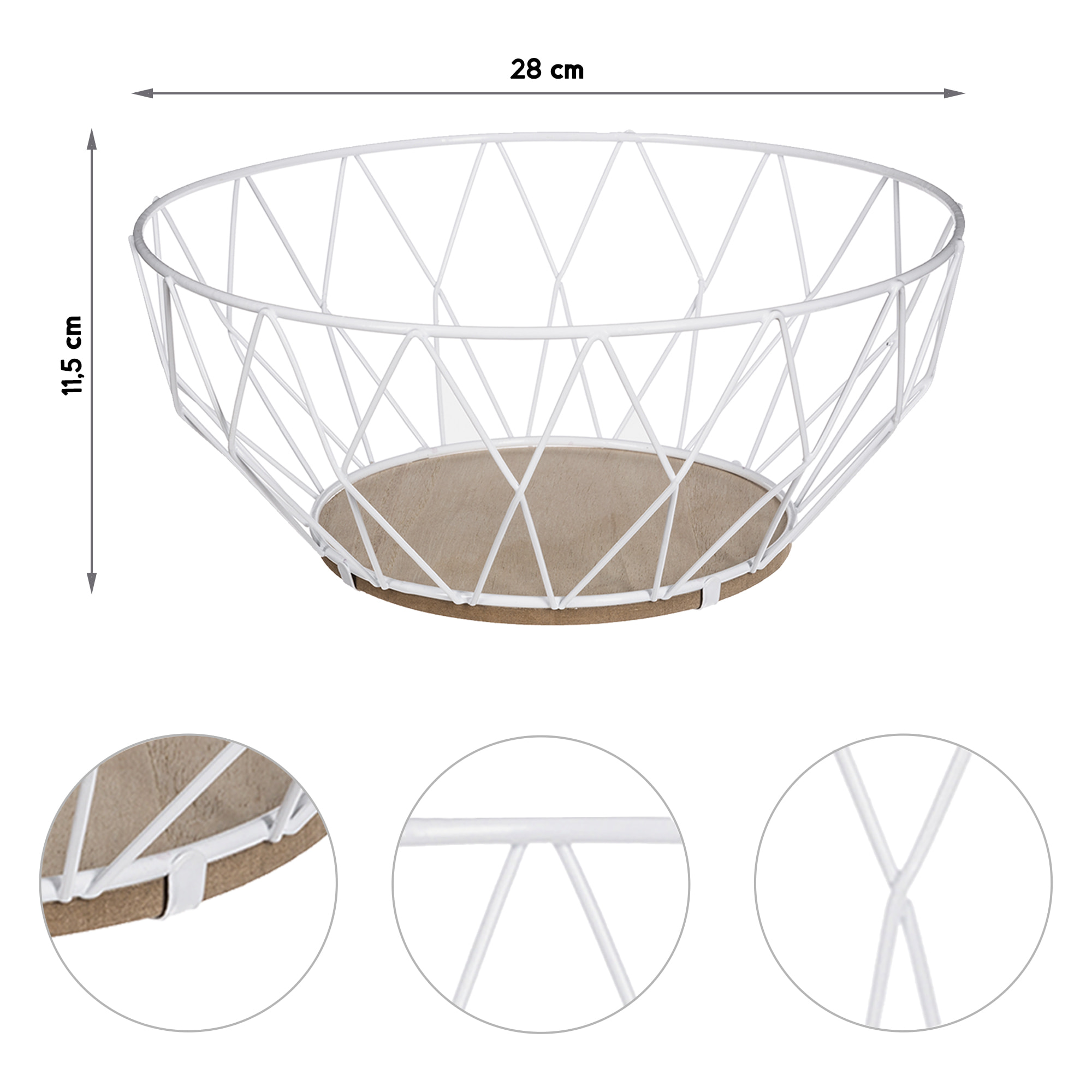 Cesto-frutero  forma diamante blanco 28 cm