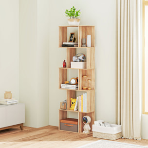 Librería de 5 Niveles, Estantería para Libros en Forma de S con 10 Estantes, para Sala de Estar, Dormitorio, Estudio, Oficina, 60x24x184,5 cm, Natural
