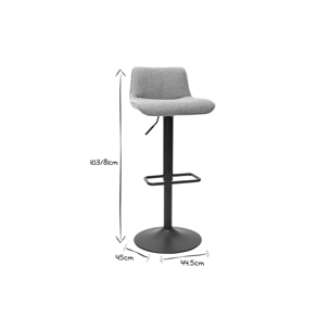 Tabourets de bar réglables pivotants 360° en tissu effet velours texturé gris et métal (lot de 2) BOOST