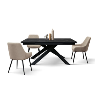 Tavolo CALVI in ceramica, effetto marmo nero e base in metallo verniciato nero, allungabile 160x90 cm-240x90 cm