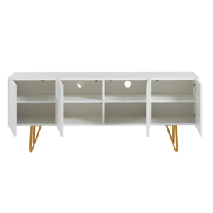 Meuble TV design gravé blanc et métal doré L140 cm OZEN