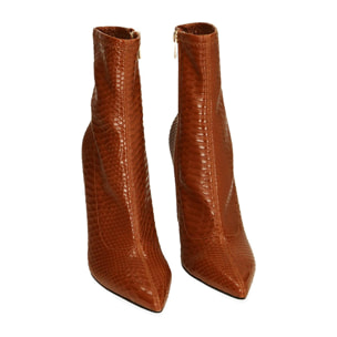 Ankle boots cognac stampa pitone, tacco 11 cm