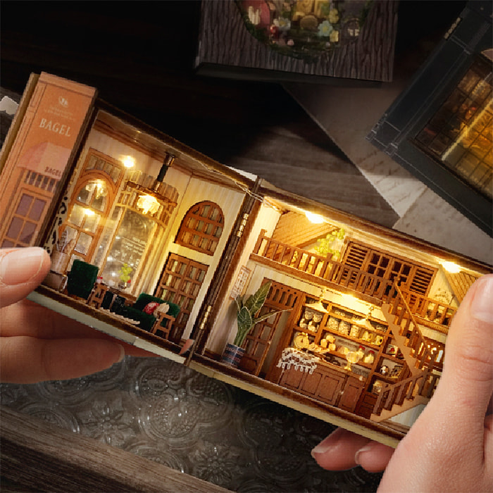 Colección Cubo fantástico, Tiempo de bagel. Maqueta plegable 3D realista con gran detalle y luces led.