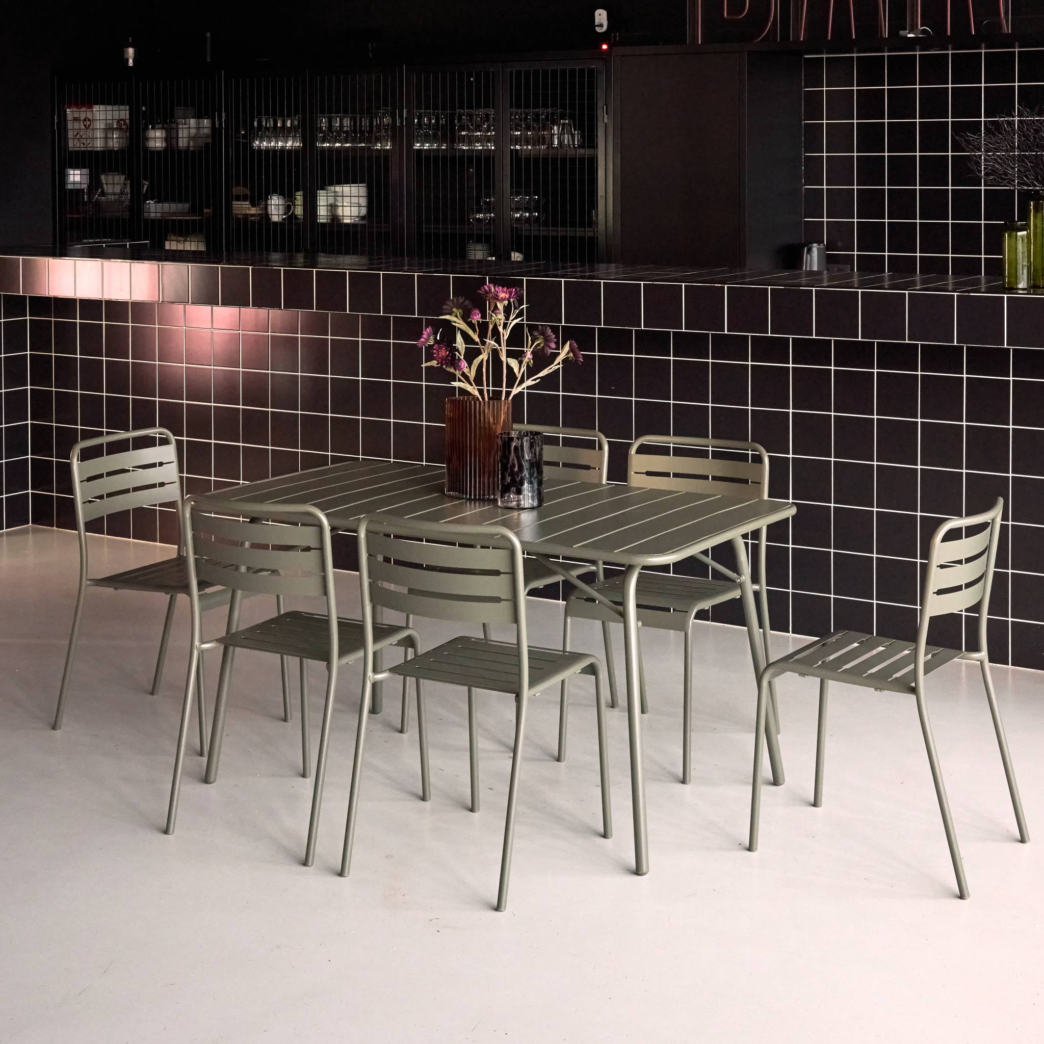 Table de jardin pliante métal + 6 assises AMÉLIA