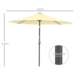 Sombrilla Terraza Exterior Ø265 cm Sombrilla de Jardín con 32 Luces LED Solares Poste de Acero y Manivela Parasol Inclinable para Patio Terraza Beige