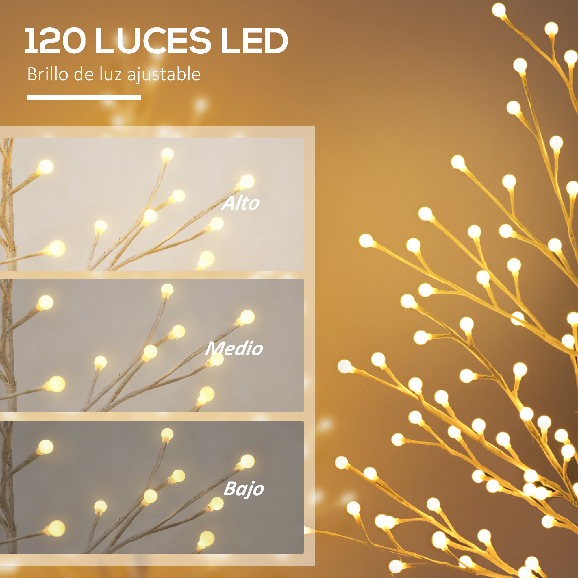 árbol Sintético 150 cm 120 Luces LED IP44 Ajustable en 3 Modos Ramas Flexibles