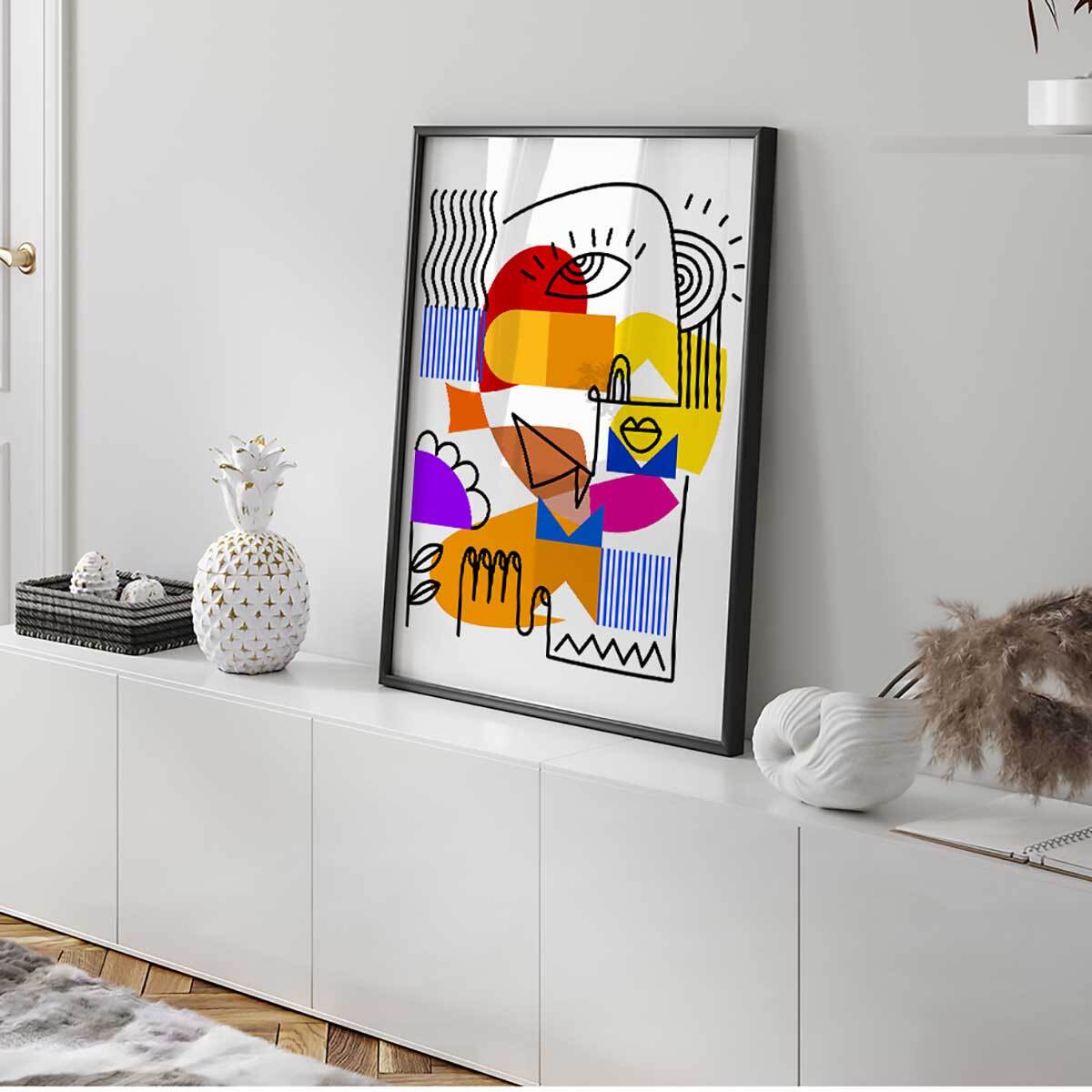 Affiche encadrée bambou et fleurs peinture Affiche + cadre en métal - Noir