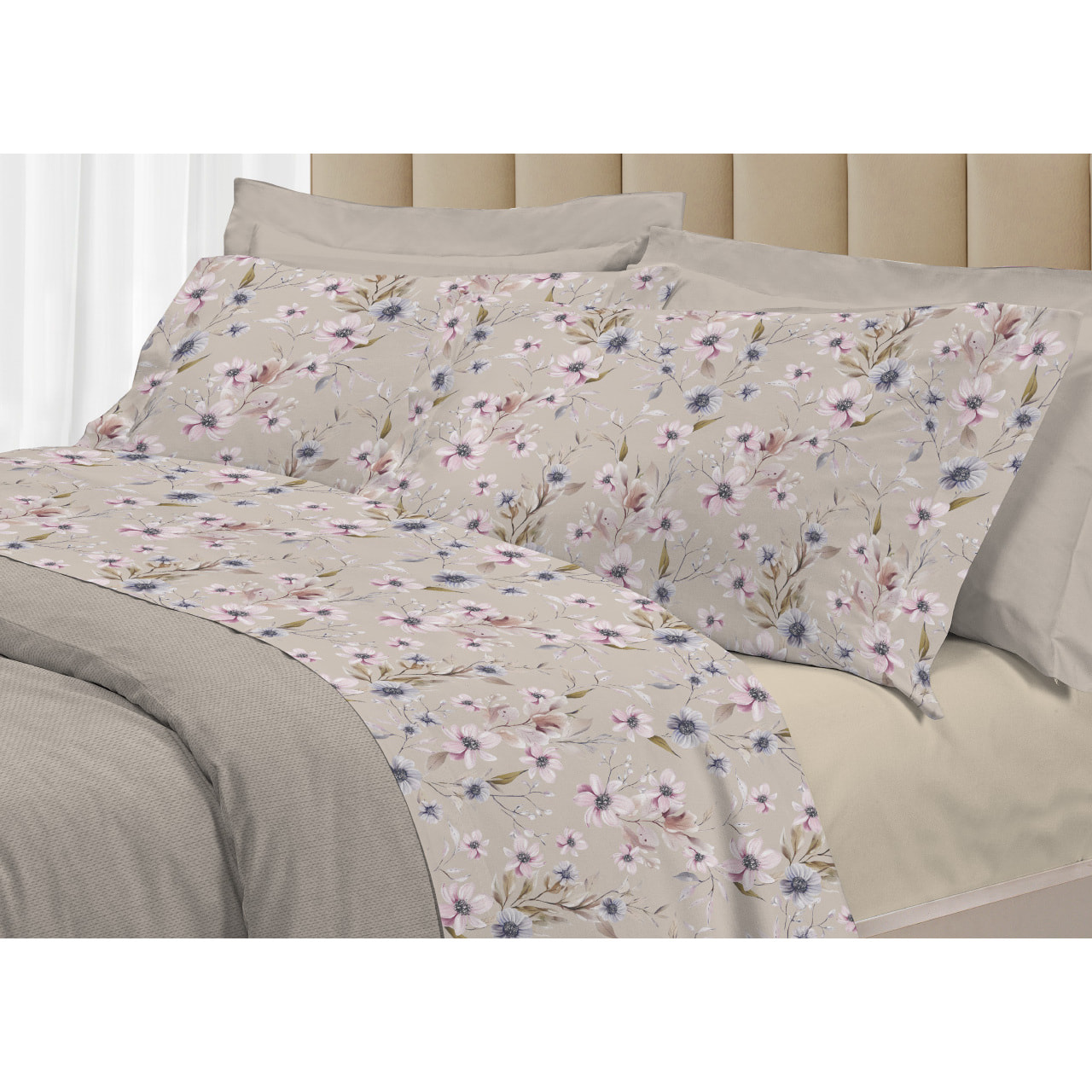 Completo Lenzuola Matrimoniale in Raso 60/60 Morbidezza Eleganza Floreale Artemisia