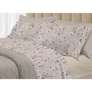 Completo Lenzuola Matrimoniale in Raso 60/60 Morbidezza Eleganza Floreale Artemisia