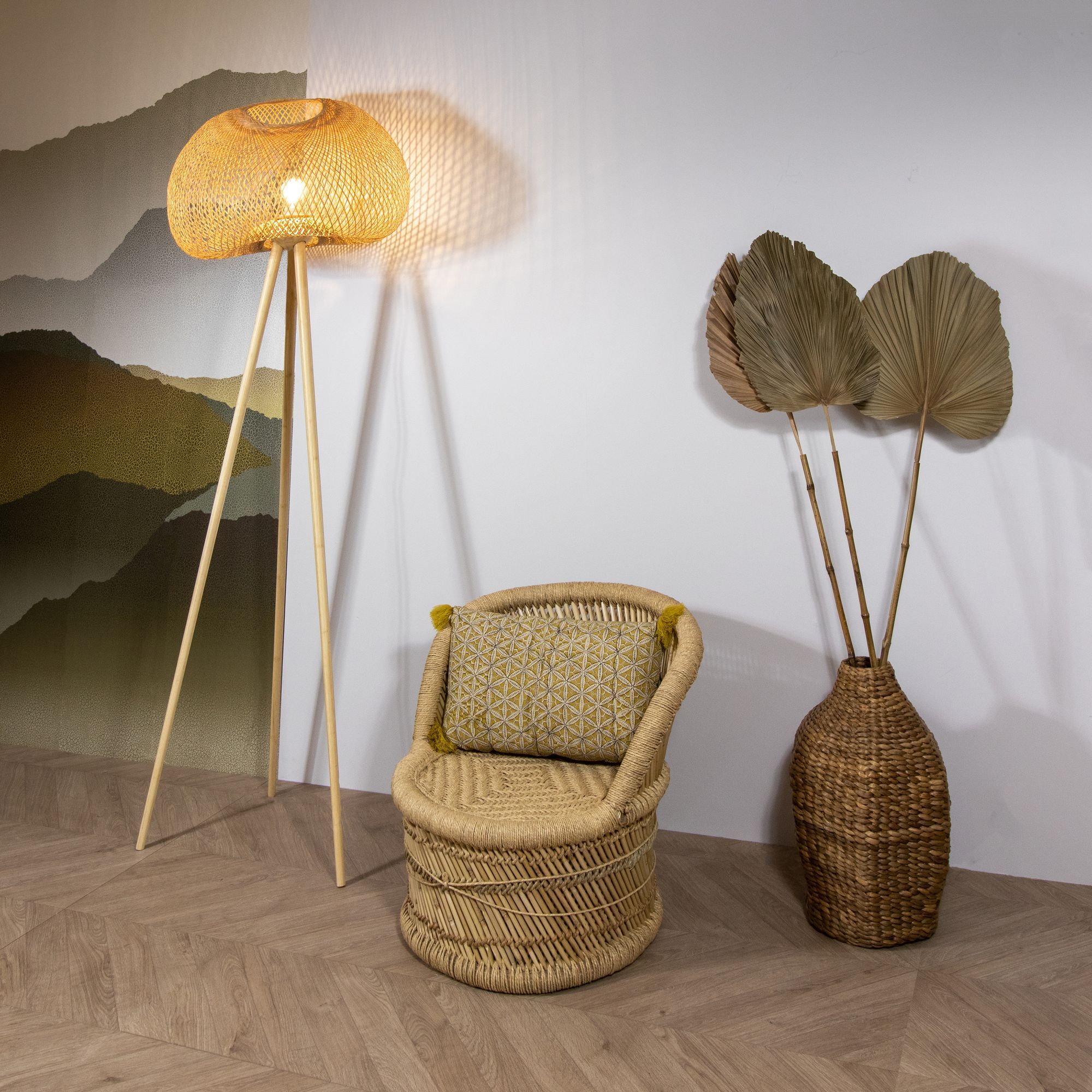 Lampadaire en bambou pieds en bois h165cm  LIPS