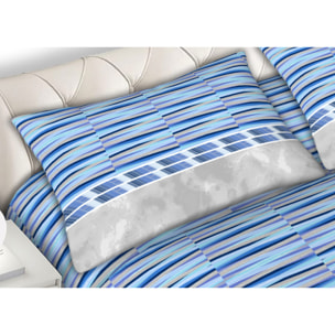 Completo Lenzuola 100% Cotone Disegno Flow Azzurro CN