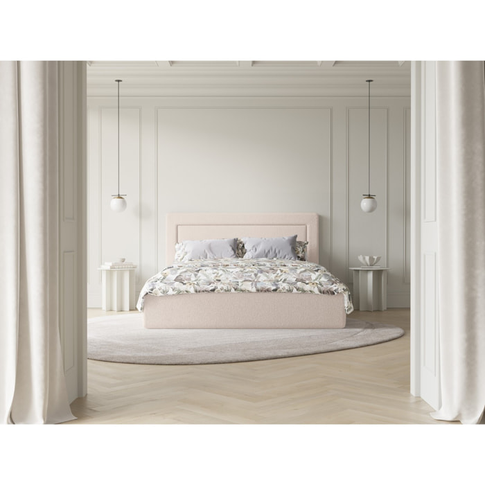 Lit coffre avec tête de lit "Valerie" 160x200cm en bouclé beige