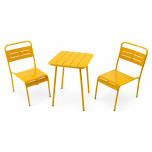 Ensemble table de jardin carrée 50cm et 2 chaises jaune EVORA