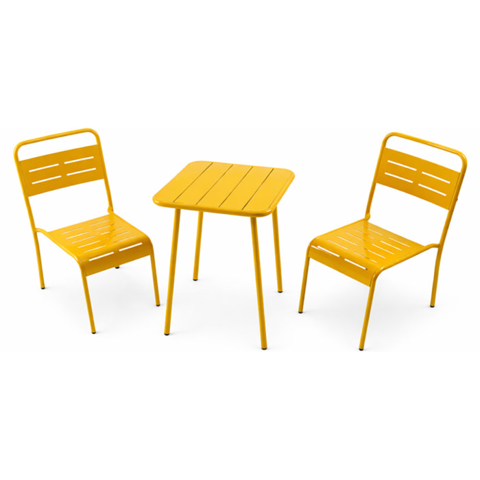 Ensemble table de jardin carrée 50cm et 2 chaises jaune EVORA