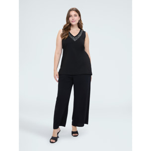 Fiorella Rubino - Top in cotone con strass - Nero