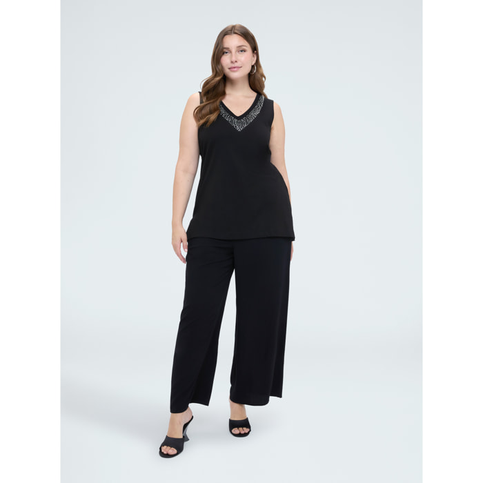 Fiorella Rubino - Top in cotone con strass - Nero