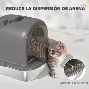 Arenero para Gatos Cubierto de Acero Inoxidable, Caja de Arena para Gatos, Arenero con Bolsa Desodorizante, Pala, Control de Olores, Antiadherente y Fácil de Limpiar, Gris Oscuro