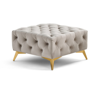 Camden - pouf chesterfield en velours - pieds en métal doré - Beige