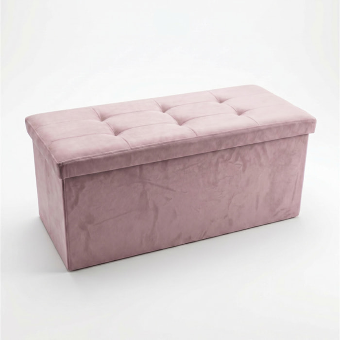 Pouf contenitore in velluto 76x34x34 cm, panca pieghevole con vano capiente, seduta imbottita trapuntata resistente fino a 150 kg, design elegante Double Velvet, salvaspazio ideale per camera soggiorno ingresso e fondo lett