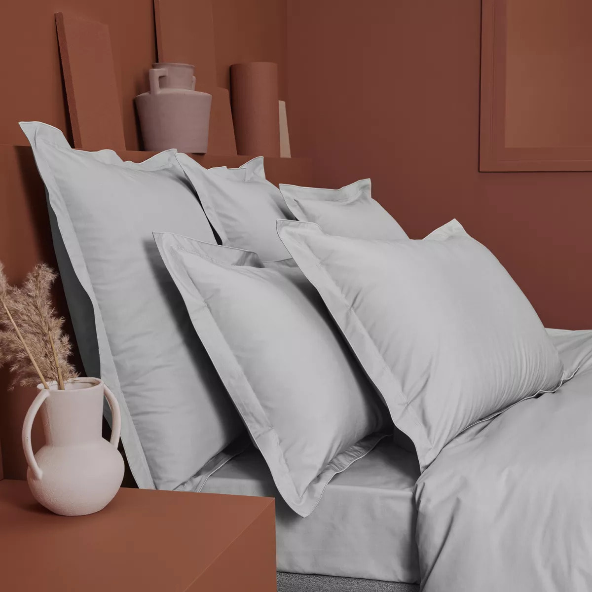 Housse de couette percale de coton uni gris La percale francaise platine