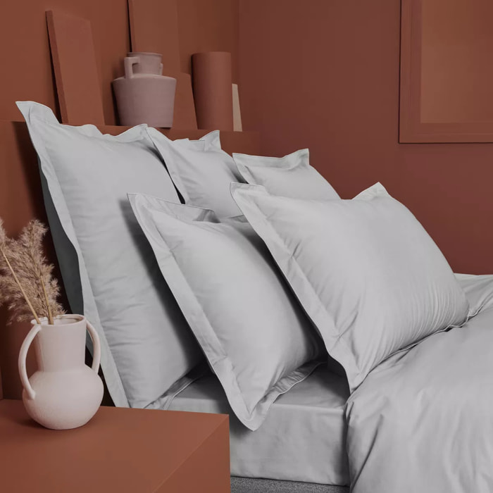 Housse de couette percale de coton uni gris La percale francaise platine