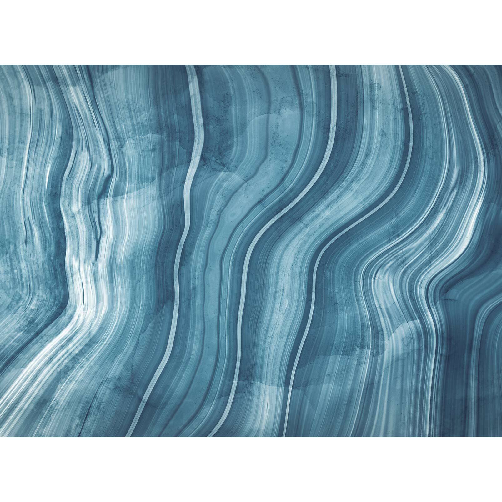 Papier peint marbre ondulé bleu contemporain Intissé