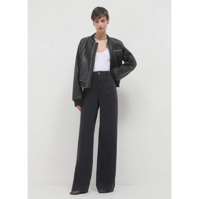 Jeans wide leg tasche applicate