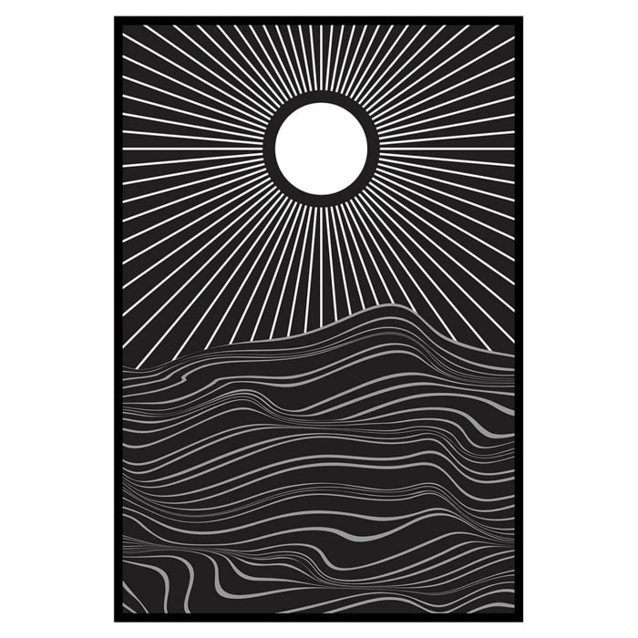 Affiche encadrée abstraite soleil lignes noires Affiche + cadre en métal - Noir