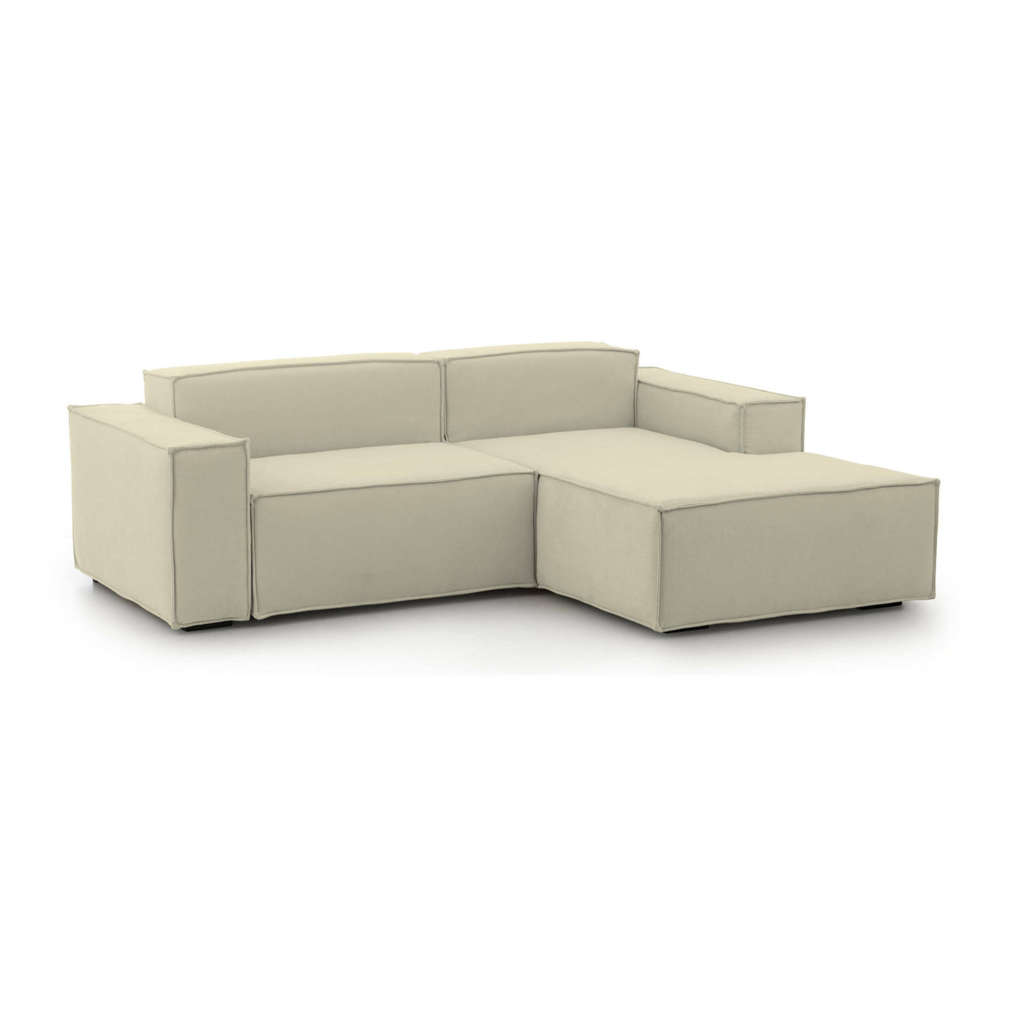 Divano fisso con penisola Amuleto, Divano componibile a 2 posti con penisola destra, Sofà in tessuto, 100% Made in Italy, Cm 220x170h70, Beige
