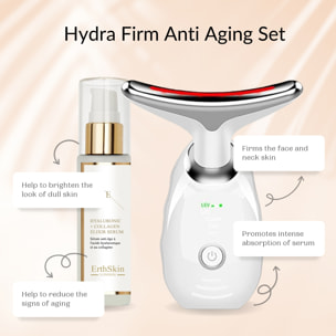 Set antiedad Hydra Firm (masajeador facial y de cuello - blanco con suero de ácido hialurónico)