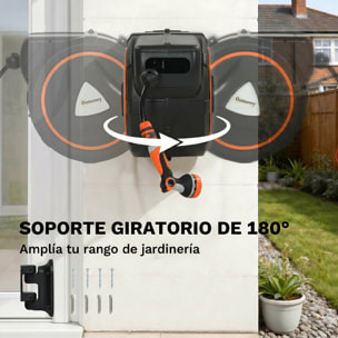 Enrollador de Manguera para Jardín 28+2 m con 12 Modos de Rociado, Carrete de Manguera de Jardín de Pared con Bloqueo Automático y Retracción Controlada, Soporte Orientable 180°, Naranja