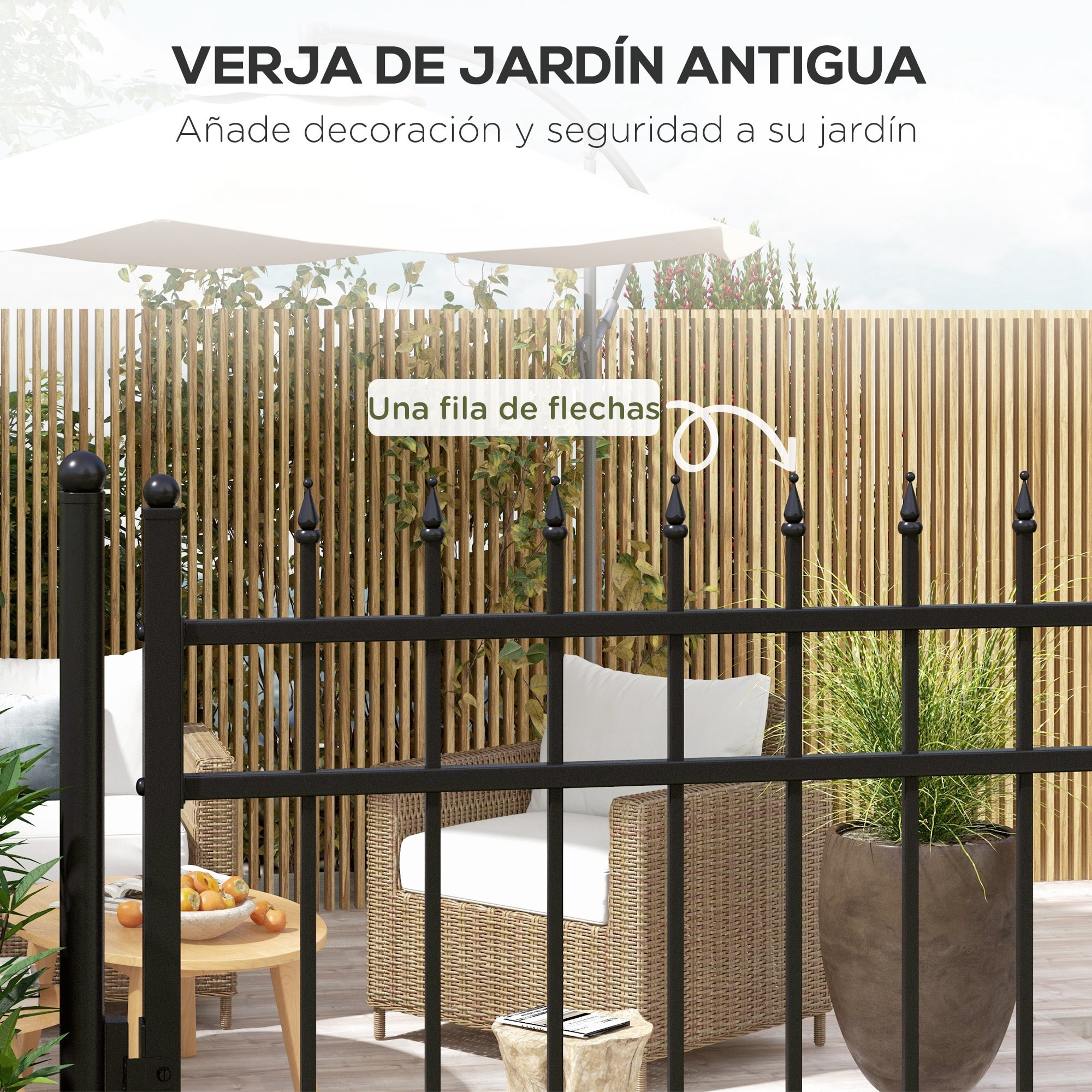 Puerta de Jardín Puerta para Valla de Acero Galvanizado con Decoración de Flechas Cerradura y Llaves Puerta para Exterior Patio 107x204 cm Negro
