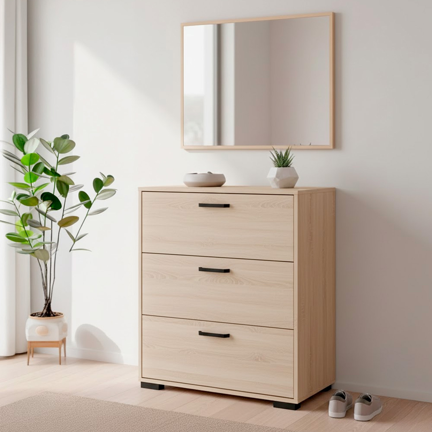 Cassettiera a 3 Cassetti Comò Comodino Mobile Contenitore Salvaspazio Design Moderno Camera da Letto Ingresso Soggiorno 70.2x39.8x82.7 Cm Rovere