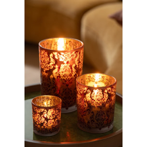 J-Line photophore fleurs - verre - bordeaux/corail - large - set de 2