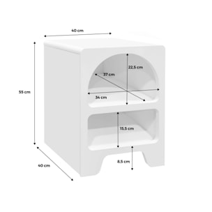 Table de chevet organique effet bois blanc. plusieurs niches 2 compartiments de rangement